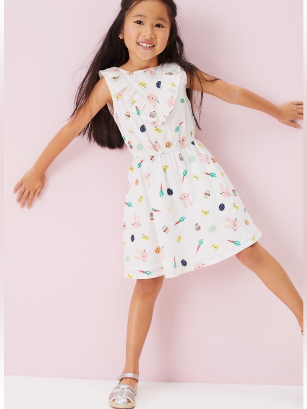 Ships Fast! Tucker + Tate White Girls Dress with Bunny/Chick Print size 6 Easter